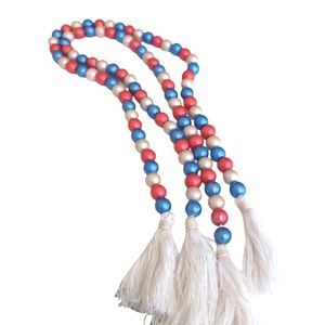 Set of 2 Memorial Day/Fourth of July Hand Painted Wooden Beads 36"